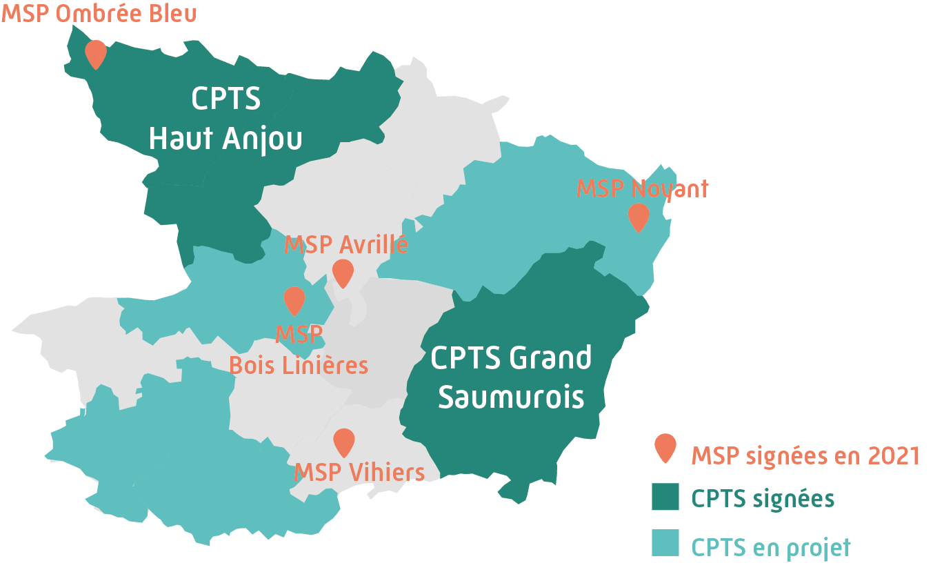 Carte présentant CPTS en Maine-et-Loire